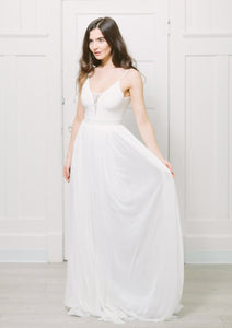 Lavictoire Rye wedding dress front side with silk tulle skirt