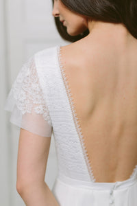 Lavictoire Union wedding dress open back short sleeve with lace and scallop edge